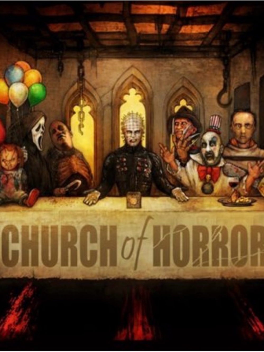 Church of Horror Graphic Poster Print - Horror Character Collage
